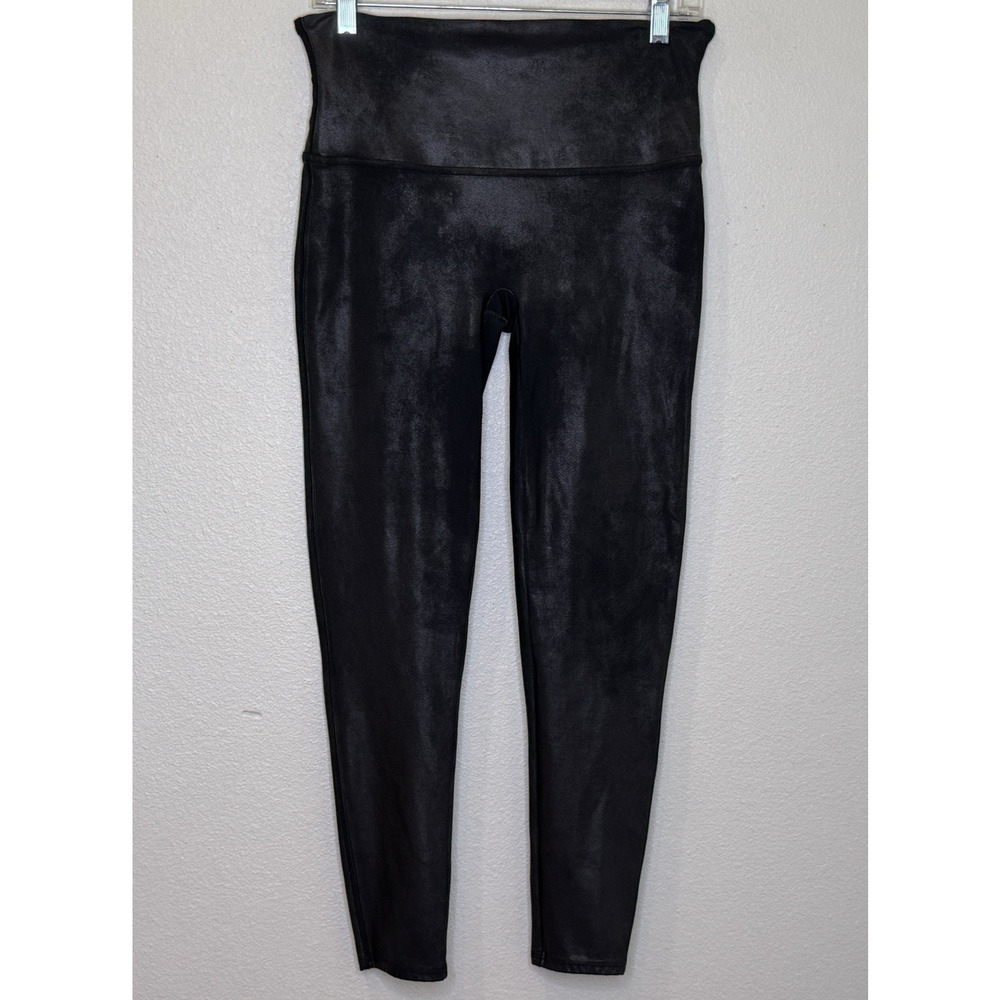 Spanx Faux Leather Leggings Womens Size XL Petite Black High Rise Waist Stretch